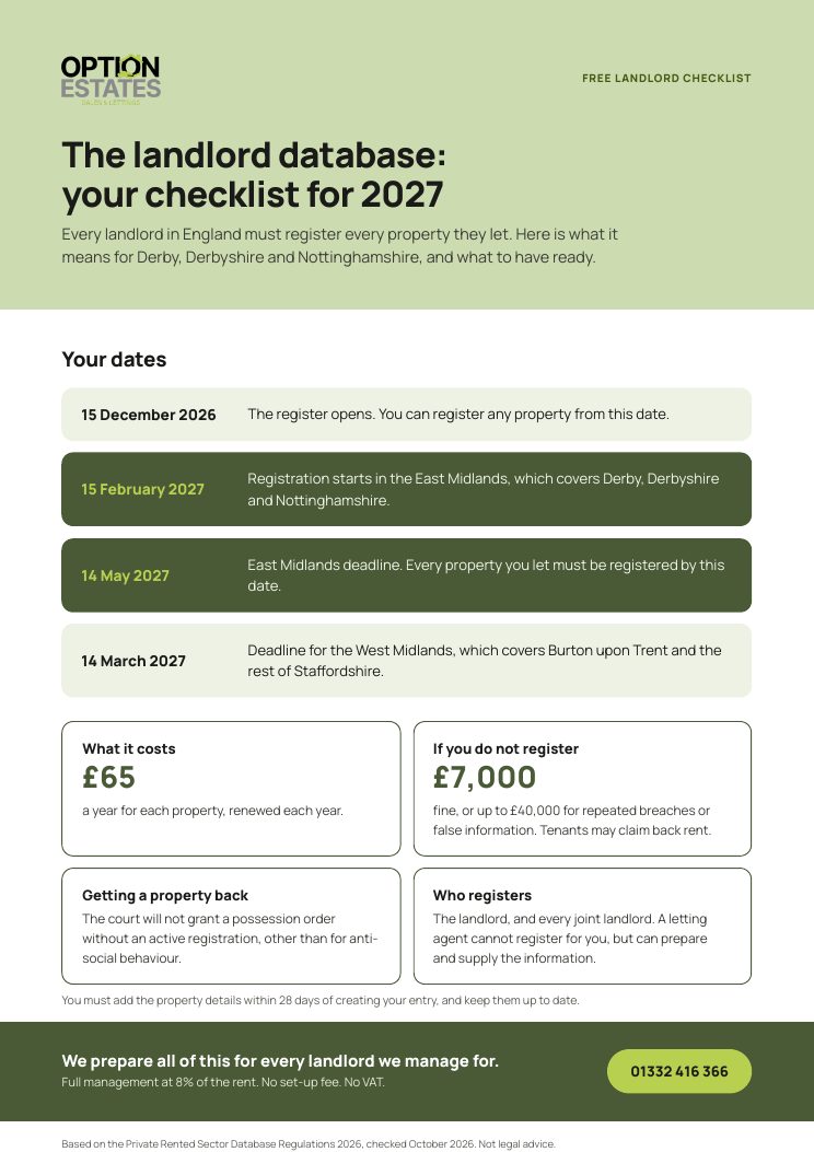 Page one of the Option Estates landlord database checklist